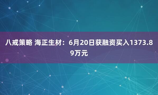 八戒策略 海正生材：6月20日获融资买入1373.89万元